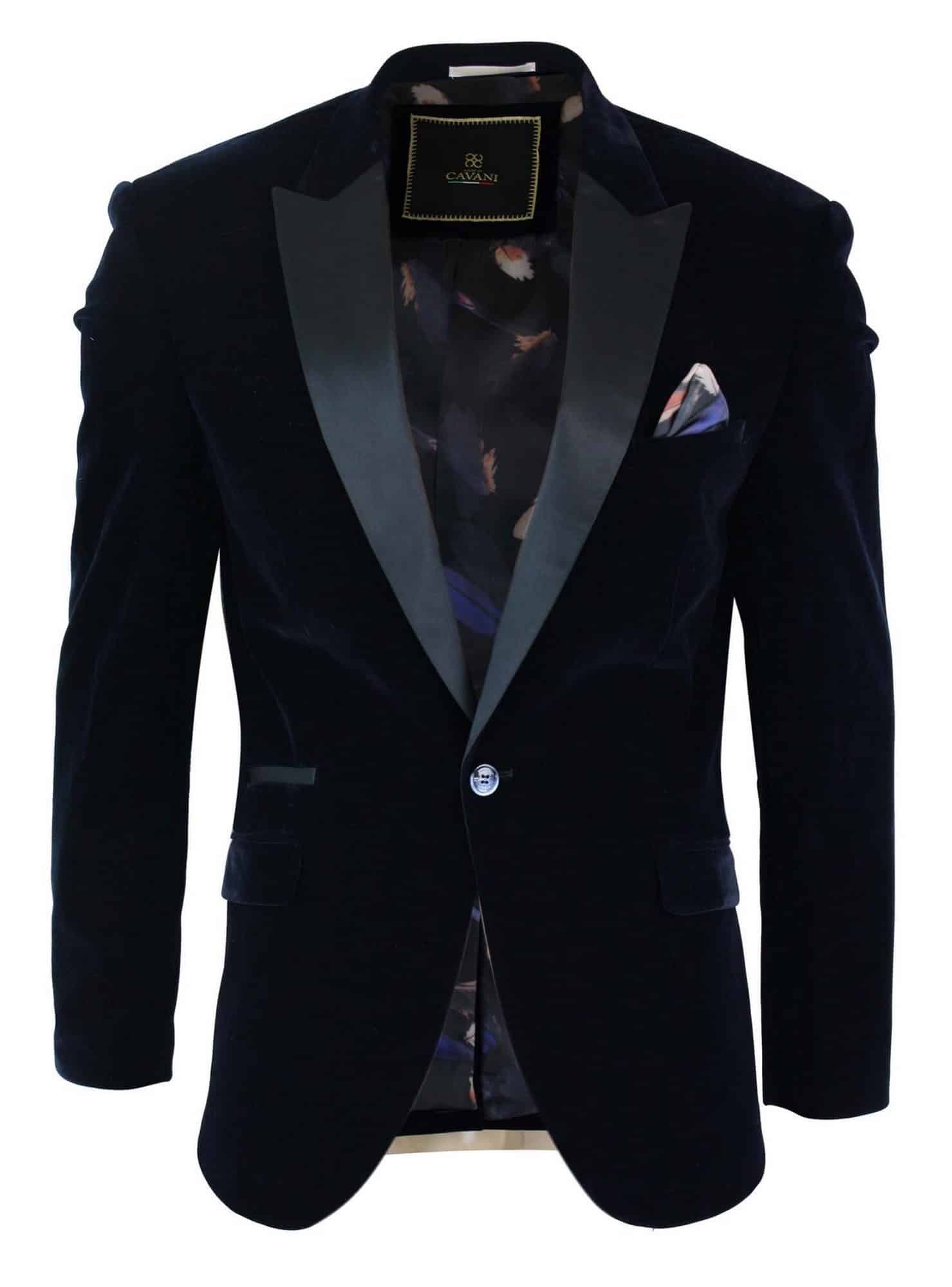 Cavani Rosa - Blazer de Jantar Masculino em Veludo Macio Preto e Azul Marinho com 1 Botão, Corte Elegante e Casual - Azul Marinho