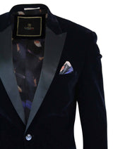 Cavani Rosa - Blazer de Jantar Masculino em Veludo Macio Preto e Azul Marinho com 1 Botão, Corte Elegante e Casual - Azul Marinho