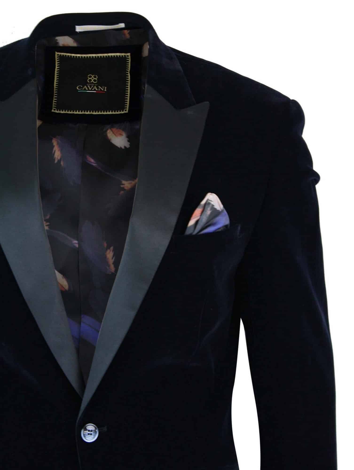 Cavani Rosa - Blazer de Jantar Masculino em Veludo Macio Preto e Azul Marinho com 1 Botão, Corte Elegante e Casual - Azul Marinho
