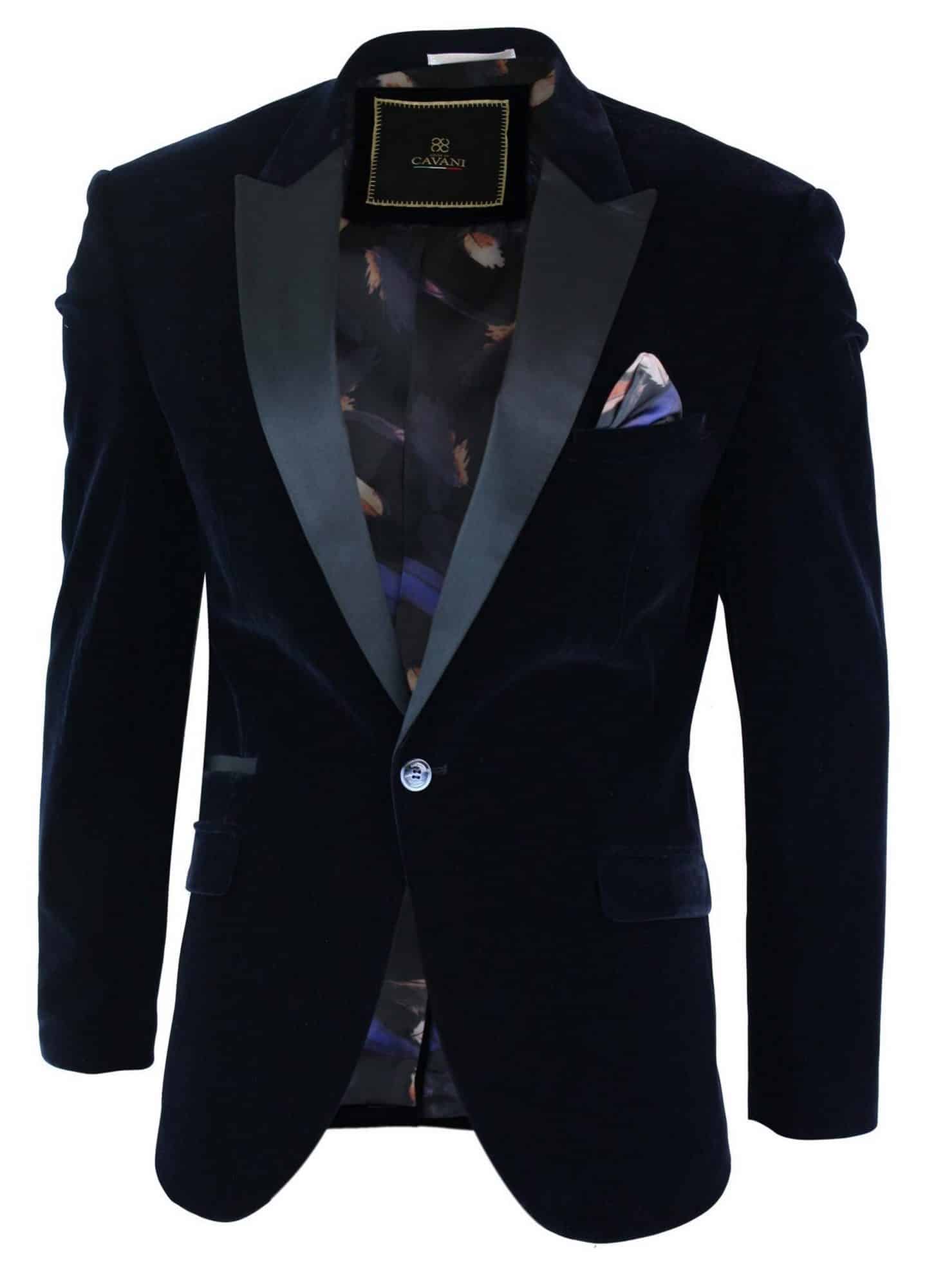 Cavani Rosa - Blazer de Jantar Masculino em Veludo Macio Preto e Azul Marinho com 1 Botão, Corte Elegante e Casual - Azul Marinho