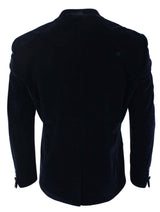 Cavani Rosa - Blazer de Jantar Masculino em Veludo Macio Preto e Azul Marinho com 1 Botão, Corte Elegante e Casual - Azul Marinho