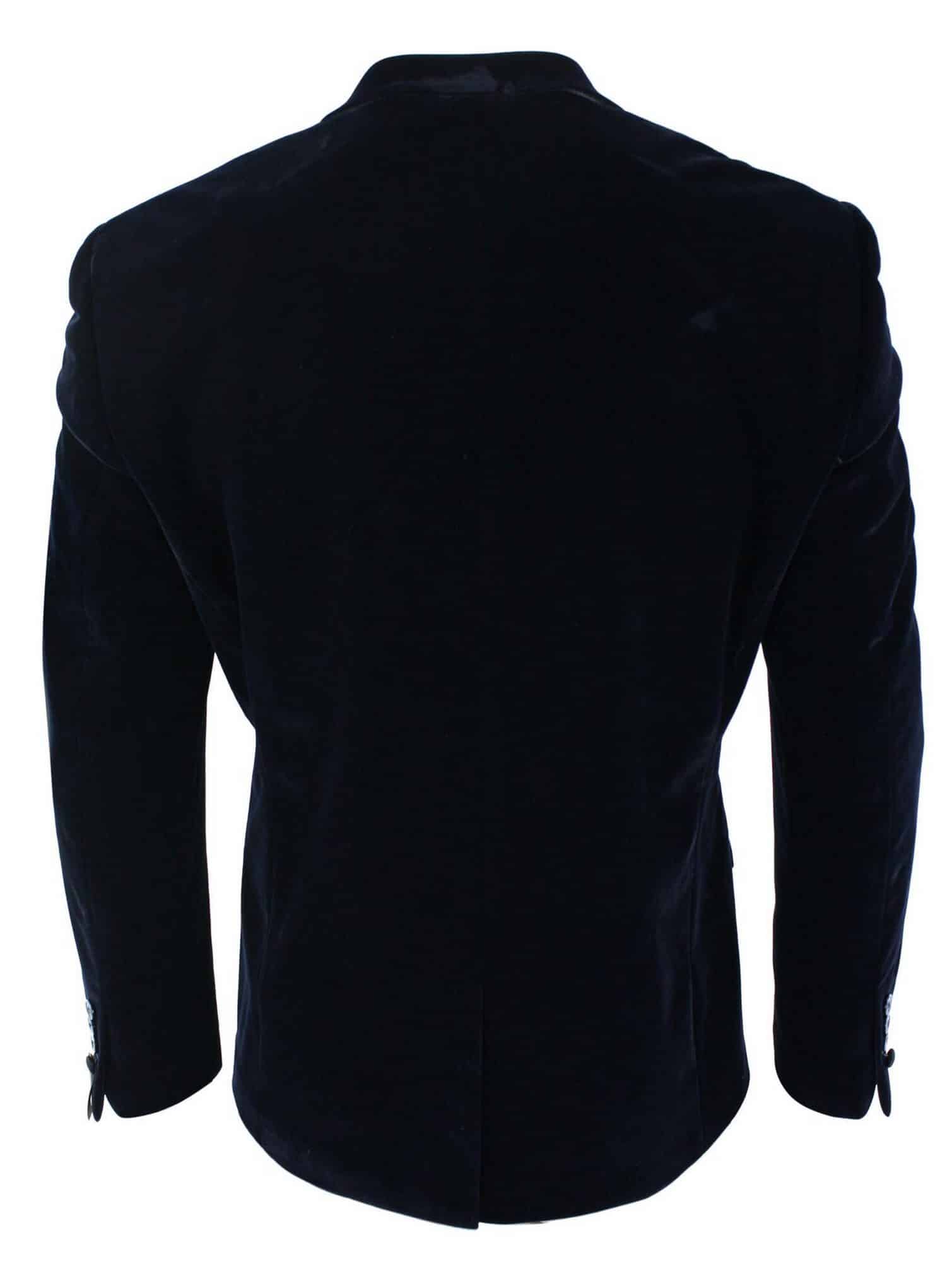 Cavani Rosa - Blazer de Jantar Masculino em Veludo Macio Preto e Azul Marinho com 1 Botão, Corte Elegante e Casual - Azul Marinho