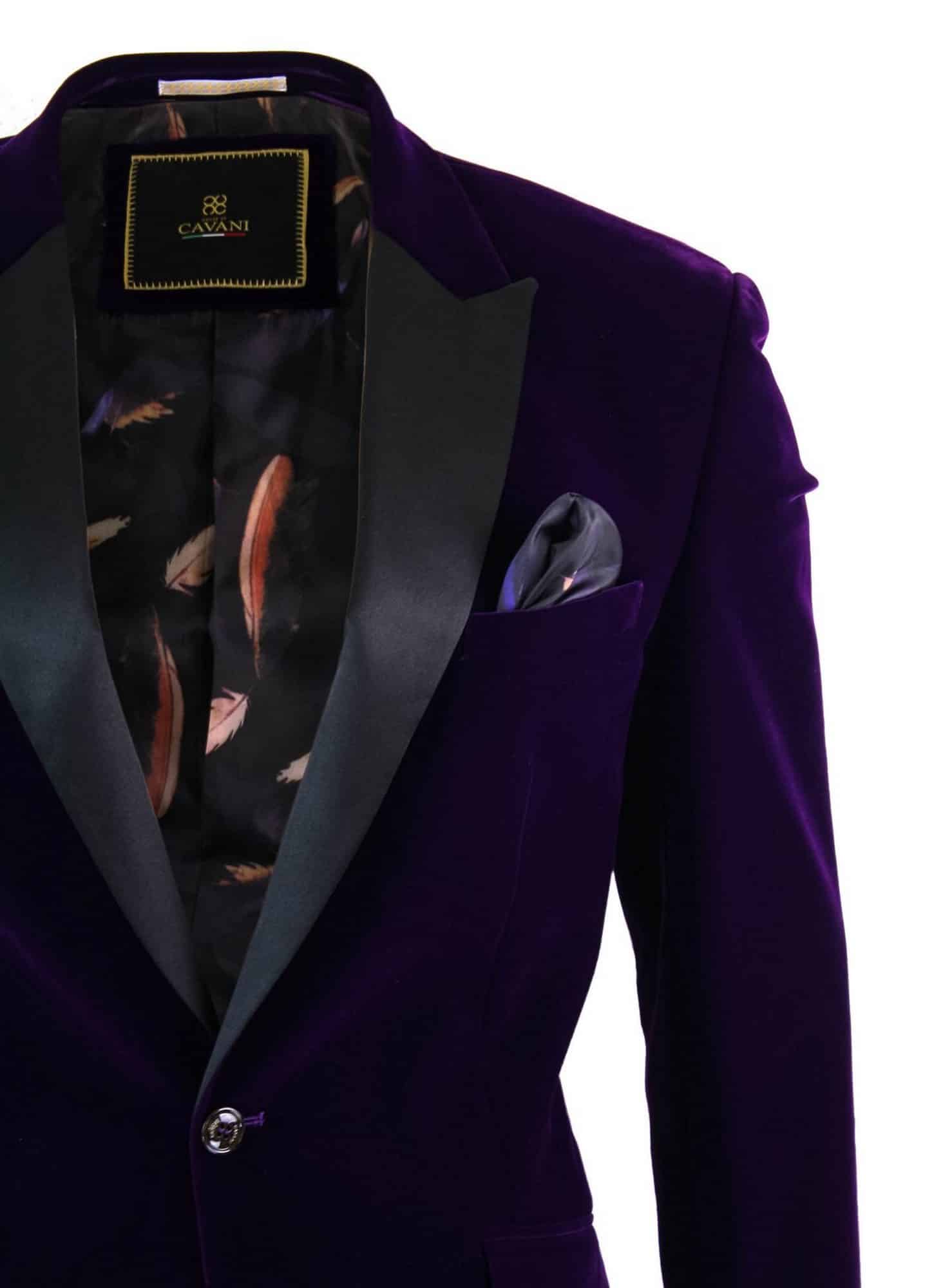 Cavani Rosa - Blazer de Jantar Masculino em Veludo Macio Preto e Azul Marinho com 1 Botão, Corte Elegante e Casual - Roxo