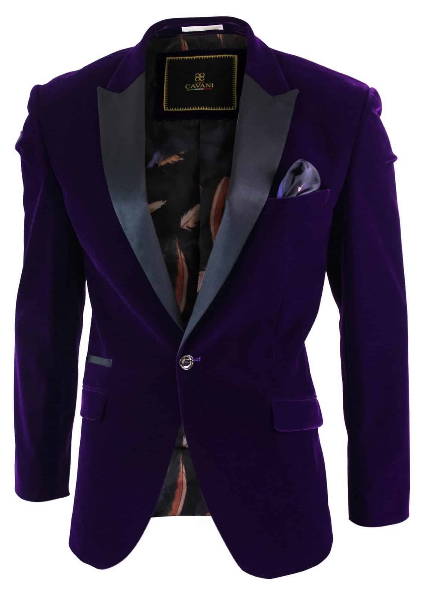 Cavani Rosa - Blazer de Jantar Masculino em Veludo Macio Preto e Azul Marinho com 1 Botão, Corte Elegante e Casual - Roxo