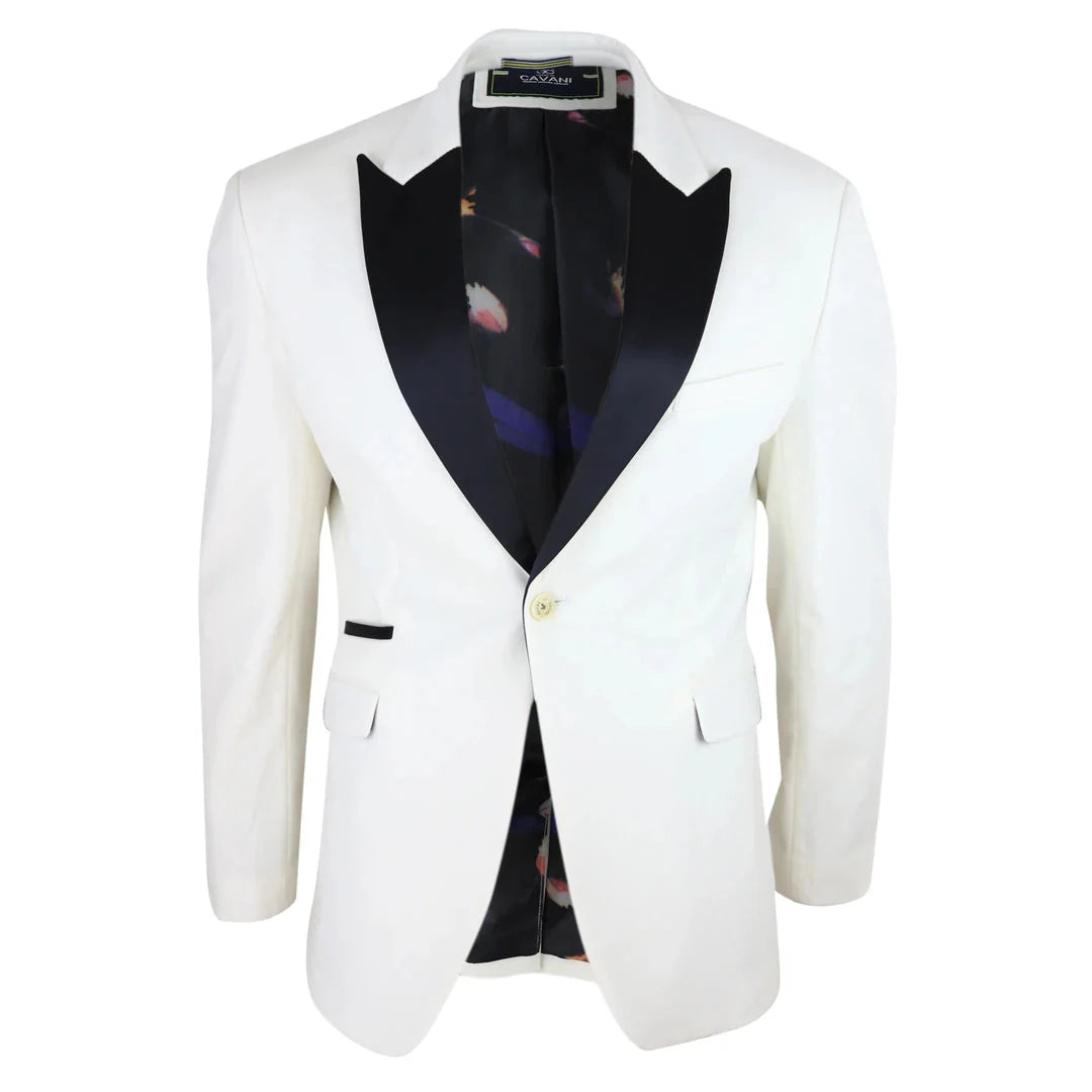 Rosa - Blazer de jantar masculino em veludo macio cor creme marfim com 1 botão.