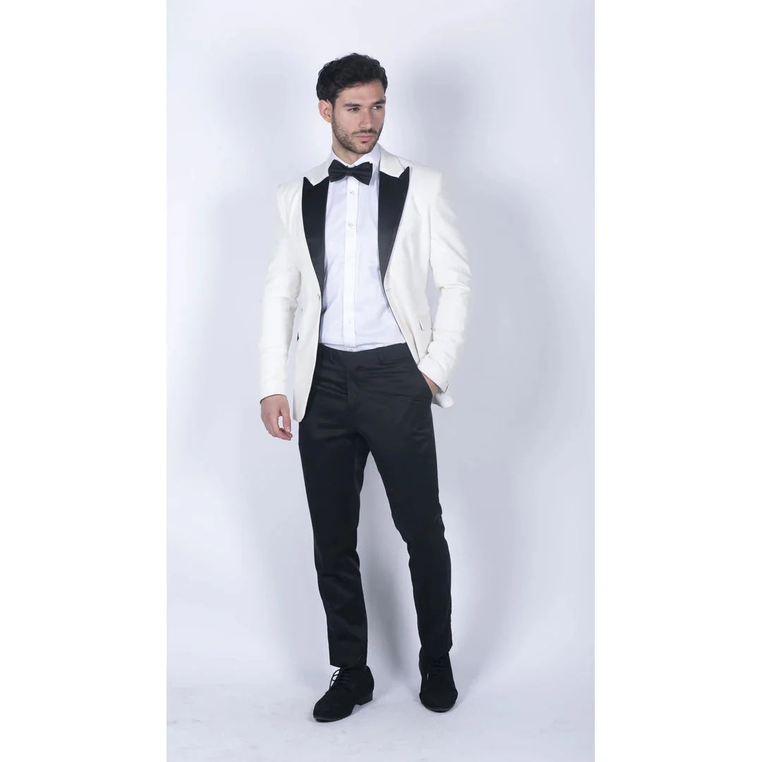 Rosa - Blazer de jantar masculino em veludo macio cor creme marfim com 1 botão.