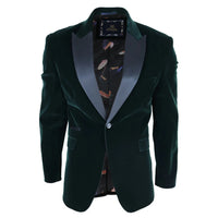 Rosa - Blazer de jantar masculino em veludo macio verde-oliva com 1 botão.