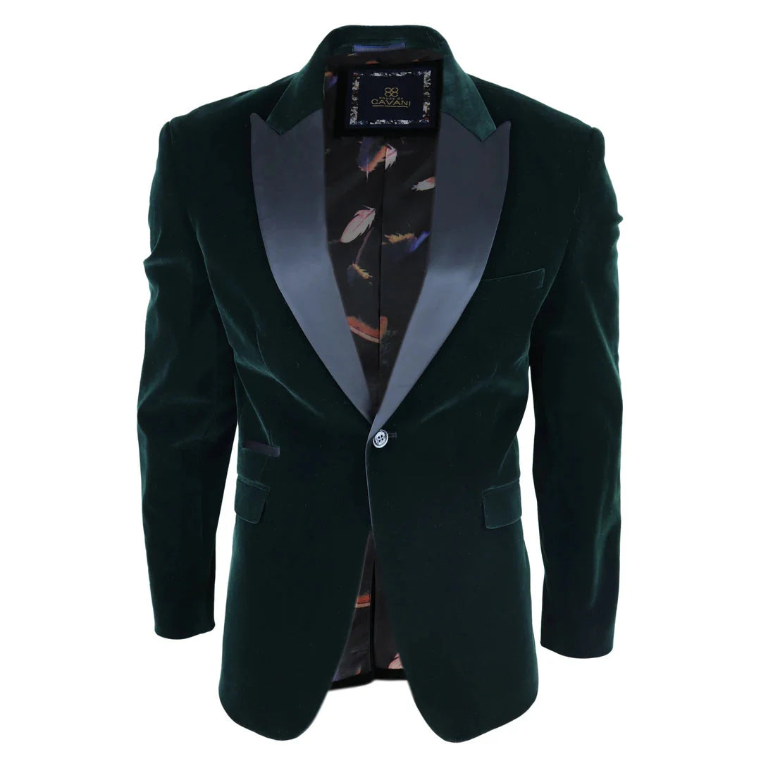 Rosa - Blazer de jantar masculino em veludo macio verde-oliva com 1 botão.