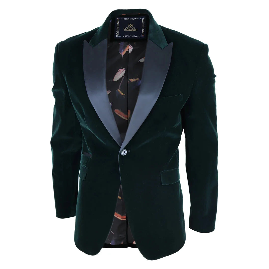 Rosa - Blazer de jantar masculino em veludo macio verde-oliva com 1 botão.