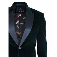 Rosa - Blazer de jantar masculino em veludo macio verde-oliva com 1 botão.