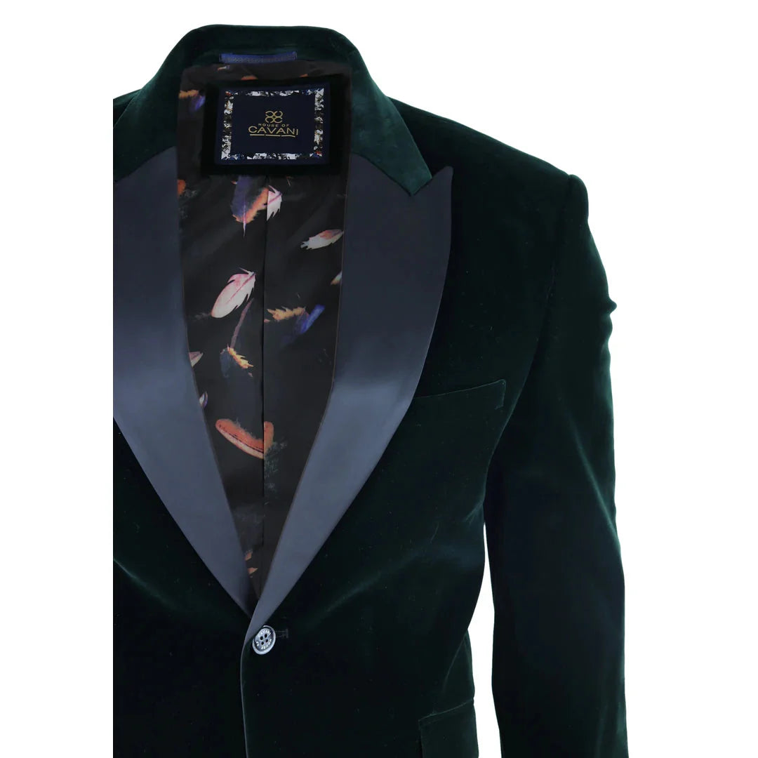 Rosa - Blazer de jantar masculino em veludo macio verde-oliva com 1 botão.