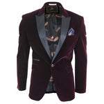 Rosa - Blazer de jantar masculino em veludo macio preto e bordô com 1 botão.