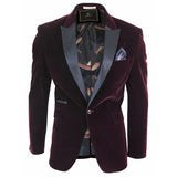 Rosa - Blazer de jantar masculino em veludo macio preto e bordô com 1 botão.