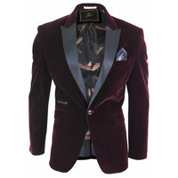 Rosa - Blazer de jantar masculino em veludo macio preto e bordô com 1 botão.