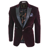 Rosa - Blazer de jantar masculino em veludo macio preto e bordô com 1 botão.