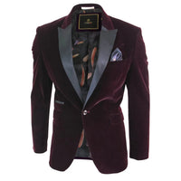 Rosa - Blazer de jantar masculino em veludo macio preto e bordô com 1 botão.