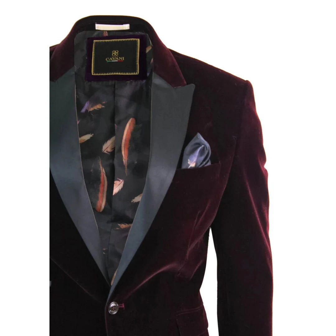 Rosa - Blazer de jantar masculino em veludo macio preto e bordô com 1 botão.