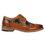 Ross - Sapatos Brogue Masculinos em Couro Marrom com Estampa Floral de Caveiras
