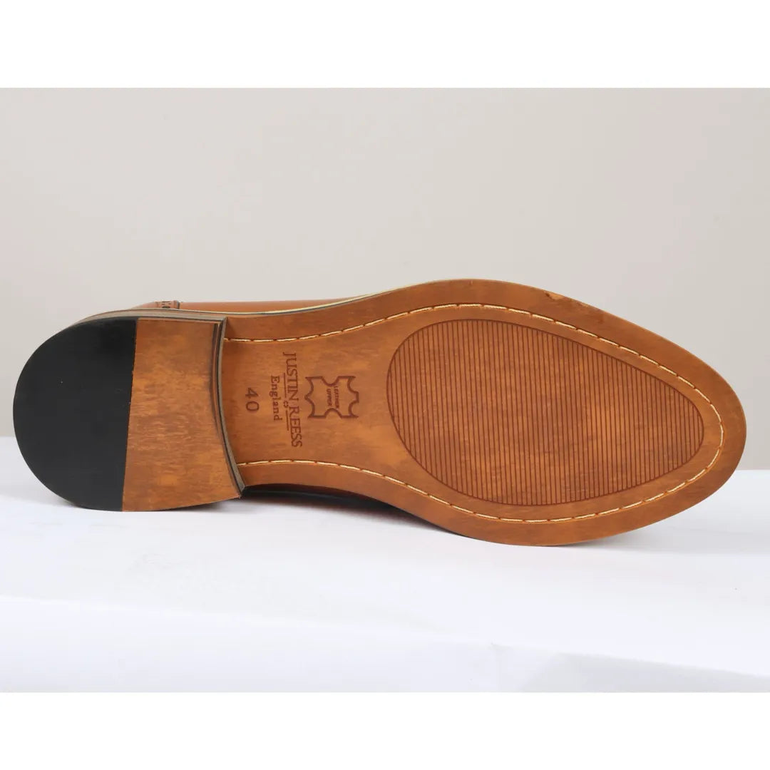 Ross - Sapatos Brogue Masculinos em Couro Marrom com Estampa Floral de Caveiras