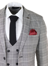 Terno masculino Marc Darcy cinza com estampa Príncipe de Gales Ross, corte slim, clássico, para escritório ou casamento.