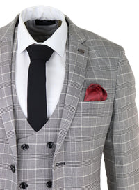 Terno masculino Marc Darcy cinza com estampa Príncipe de Gales Ross, corte slim, clássico, para escritório ou casamento.