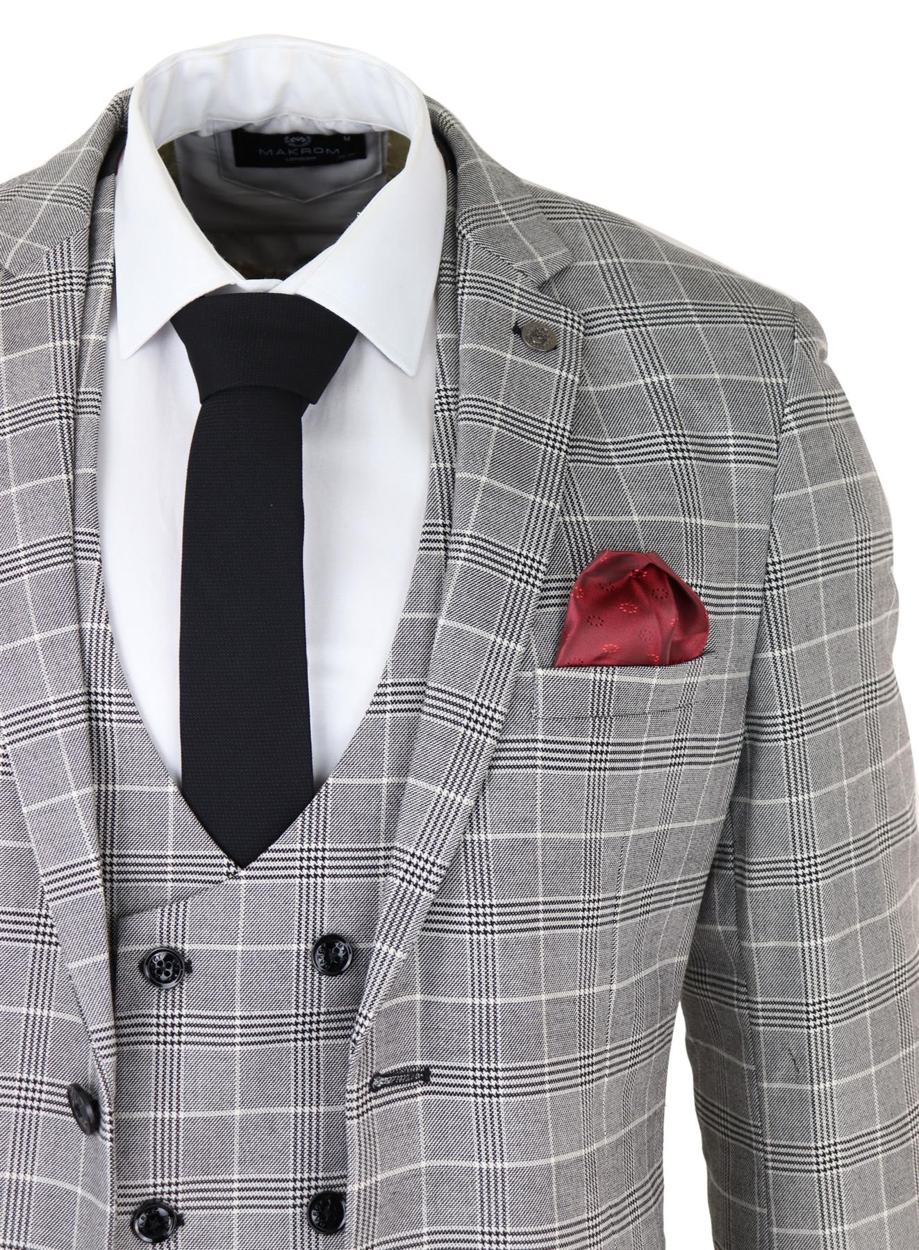 Terno masculino Marc Darcy cinza com estampa Príncipe de Gales Ross, corte slim, clássico, para escritório ou casamento.