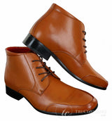 Rossellini Aldo Botas Chelsea de Cano Curto com Cadarço para Homens em Couro Castanho Claro e Preto - Estilo Casual Elegante