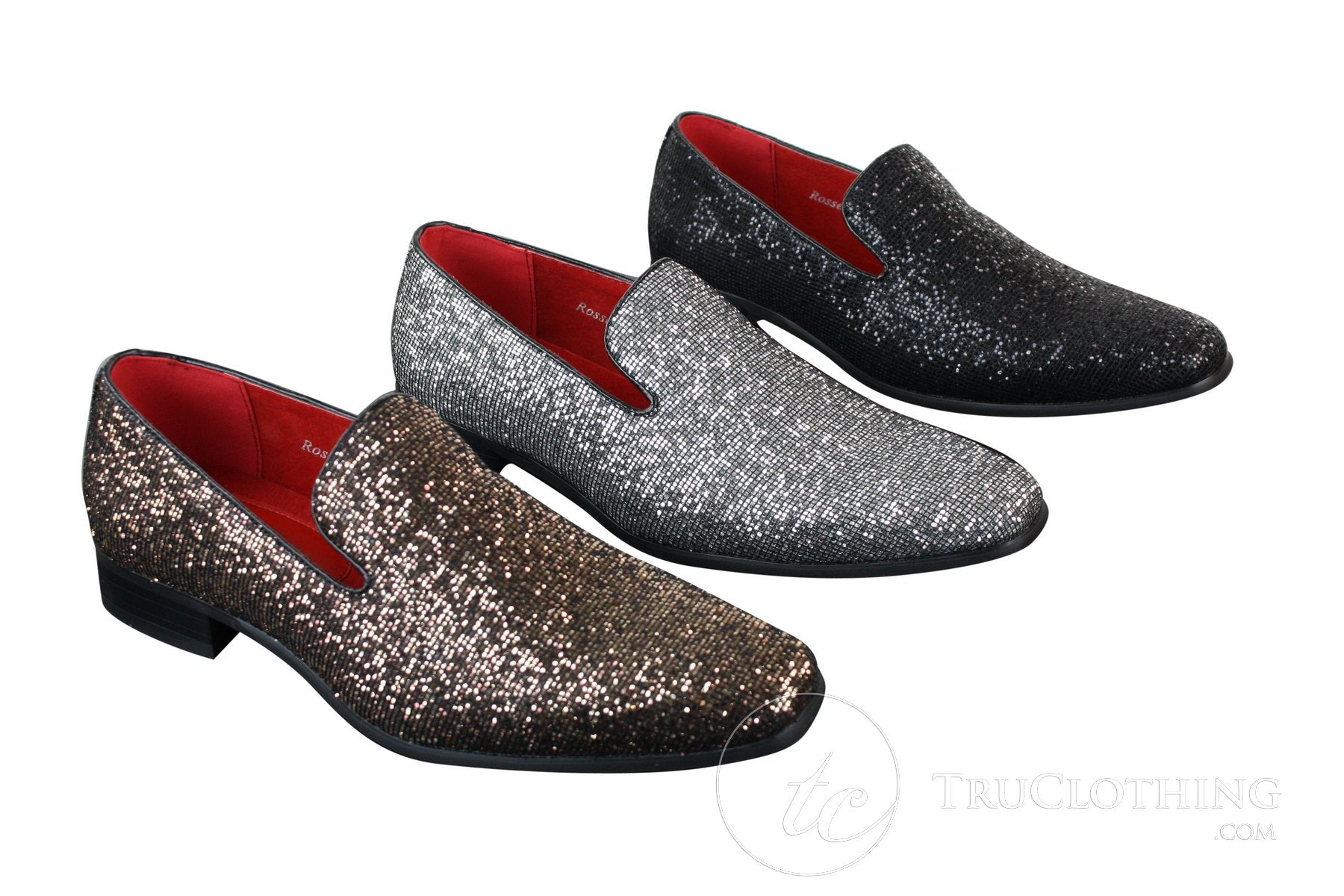 Rossellini Eastend Sapatos Masculinos Brilhantes Slip On com Glitter em Couro Envernizado para Festas