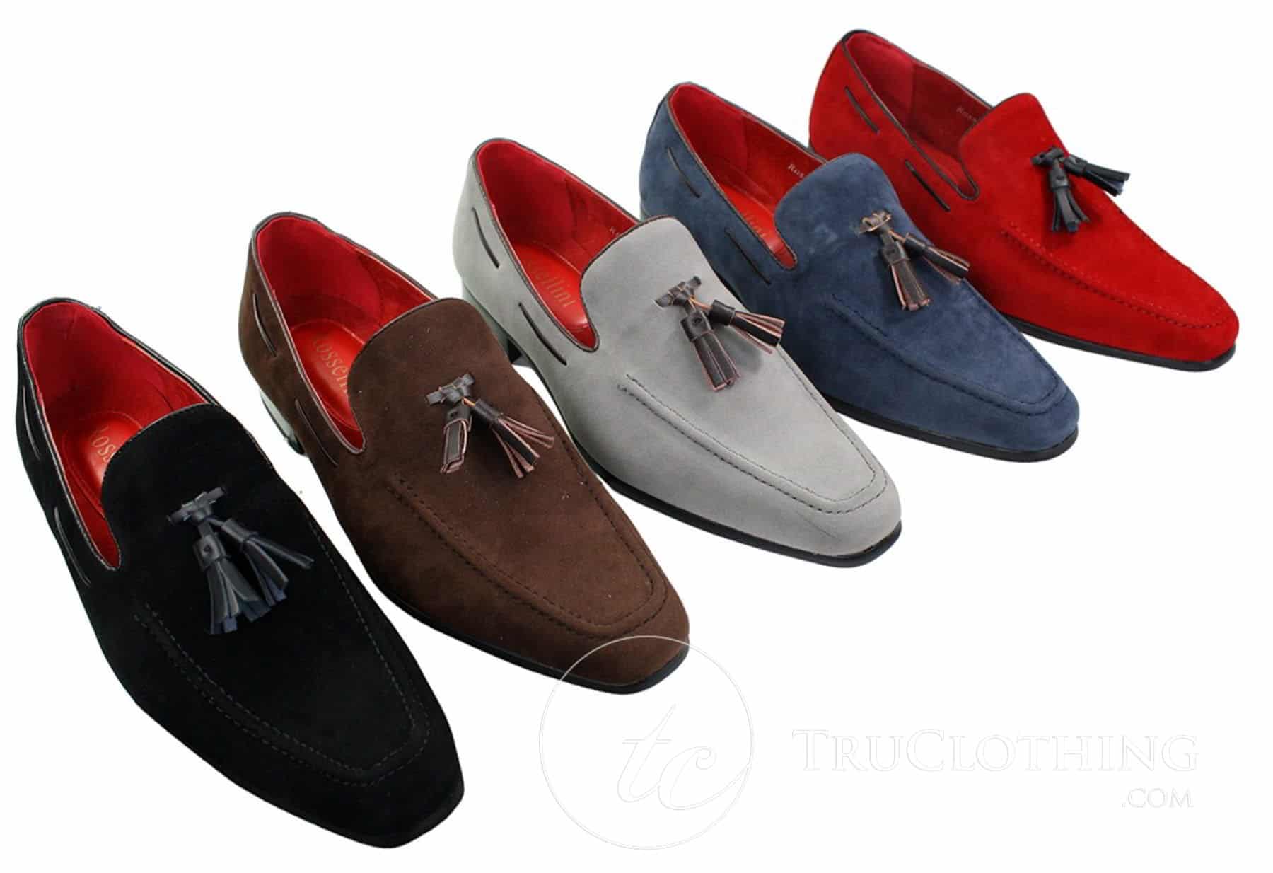 Mocassins masculinos de camurça, sapatos de condução, estilo slip-on, com detalhe de borla, em couro, elegantes e casuais.