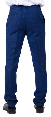 Rover - Calças de casamento azuis masculinas em tweed xadrez