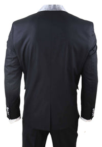 Terno masculino de 4 peças com lapela xale - Preto/Prateado