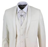 Terno masculino de 4 peças com lapela xale - Creme