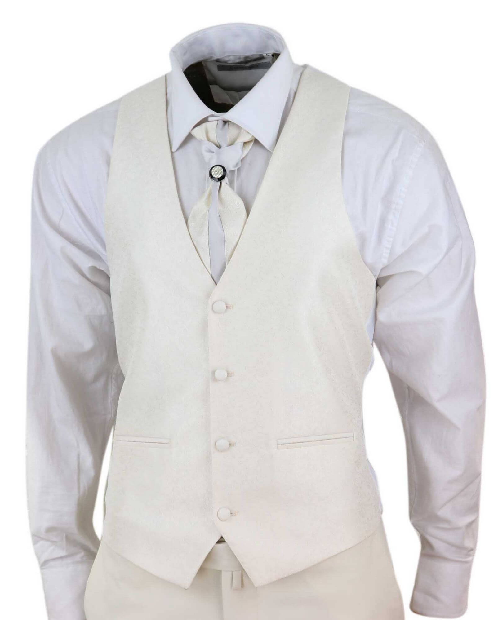 Terno masculino de 4 peças com lapela xale - Creme