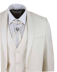 Terno masculino de 4 peças com lapela xale - Creme