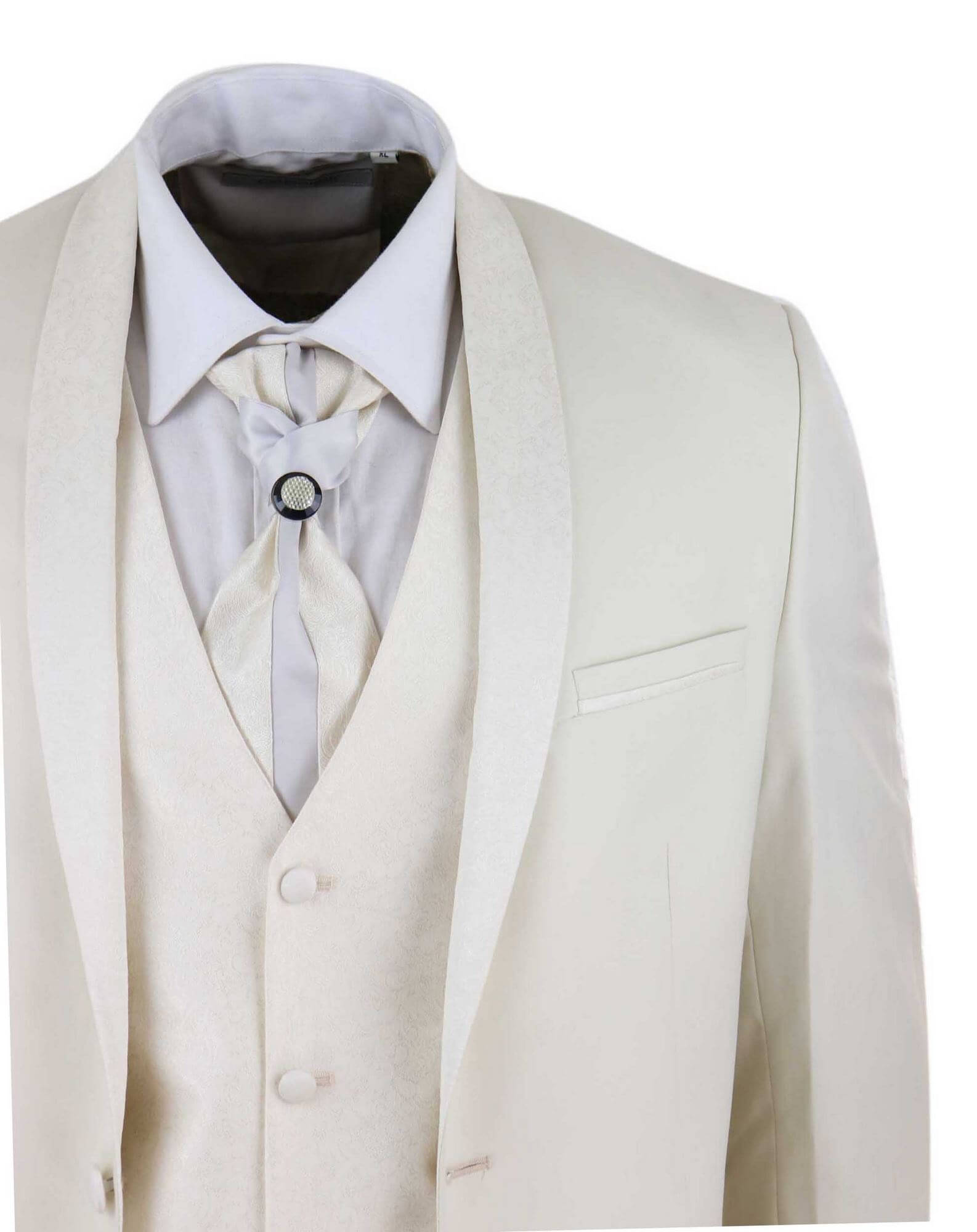Terno masculino de 4 peças com lapela xale - Creme