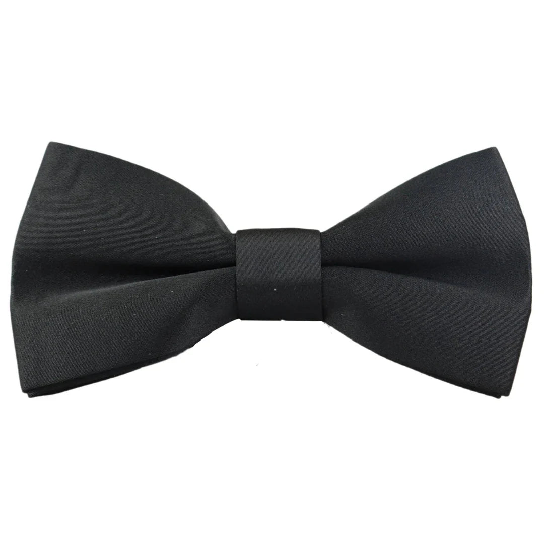 Gravata borboleta preta de cetim com clipe para camisa de smoking unissex masculina.