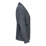 Blazer feminino clássico vintage dos anos 1920 em lã tweed com cotoveleiras, cinza.