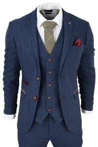 Terno masculino Scott azul de tweed xadrez de 3 peças