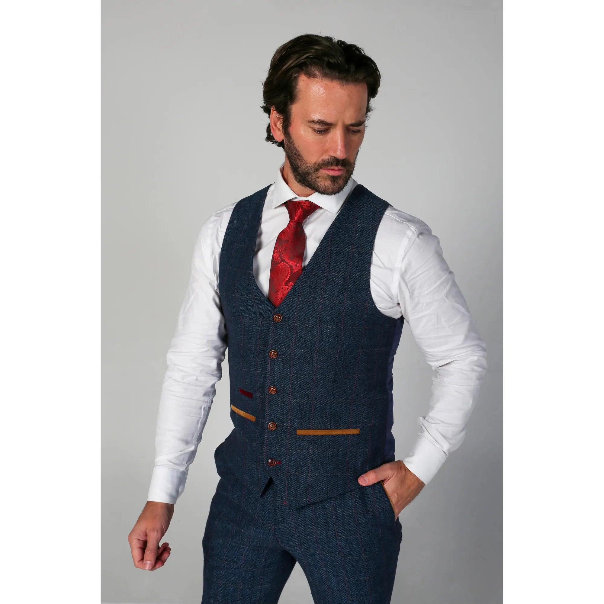 Scott - Colete masculino xadrez azul em tweed
