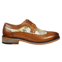 Scott - Sapatos Brogue Masculinos em Couro Marrom com Estampa Icônica