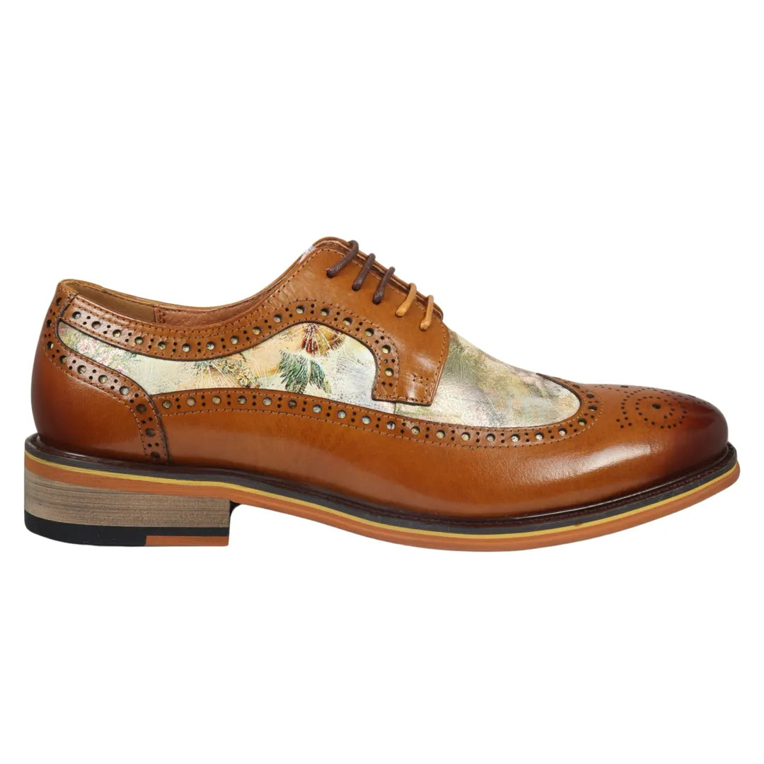 Scott - Sapatos Brogue Masculinos em Couro Marrom com Estampa Icônica