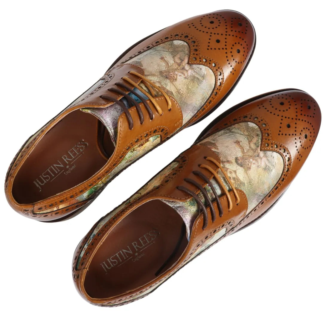 Scott - Sapatos Brogue Masculinos em Couro Marrom com Estampa Icônica