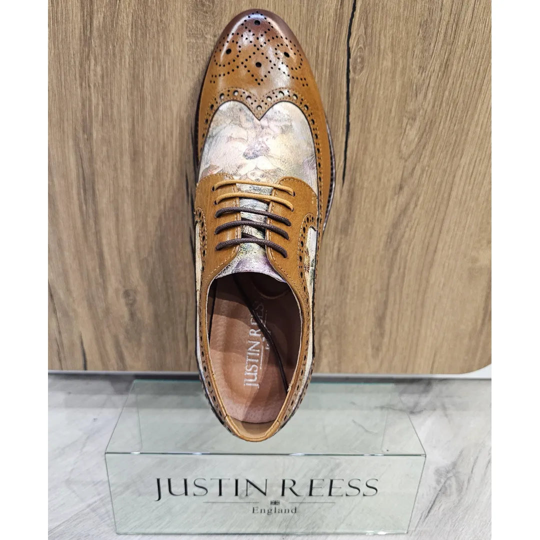Scott - Sapatos Brogue Masculinos em Couro Marrom com Estampa Icônica