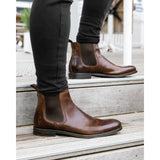 Sergio - Botas Chelsea Masculinas de Couro Marrom Sem Cadarço
