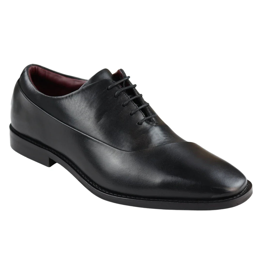 Sapatos Derby Masculinos de Couro Legítimo com Cadarço, Estilo Clássico e Elegante, Pretos.