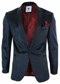 Blazer masculino Marc Darcy Simon em veludo preto com estampa paisley, corte elegante, ideal para jantares casuais.