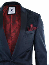 Blazer masculino Marc Darcy Simon em veludo preto com estampa paisley, corte elegante, ideal para jantares casuais.