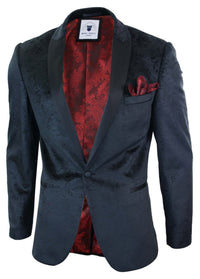 Blazer masculino Marc Darcy Simon em veludo preto com estampa paisley, corte elegante, ideal para jantares casuais.