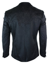 Blazer masculino Marc Darcy Simon em veludo preto com estampa paisley, corte elegante, ideal para jantares casuais.