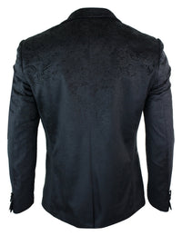 Blazer masculino Marc Darcy Simon em veludo preto com estampa paisley, corte elegante, ideal para jantares casuais.